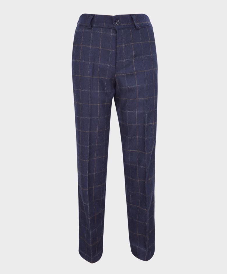 Pantalon à Carreaux Windowpane Bleu Marine pour Garçons - SHELBY - Bleu Marine