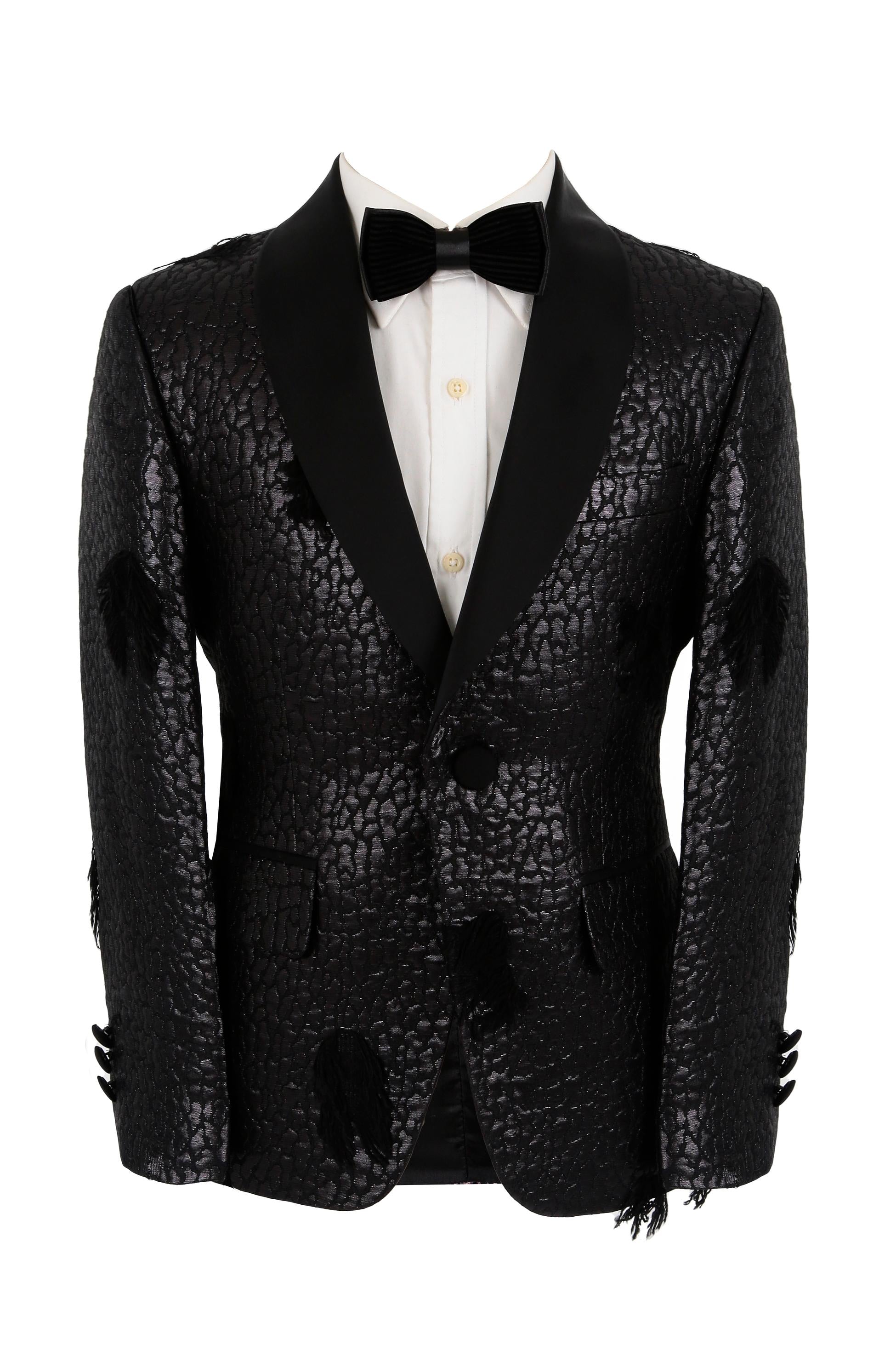 Jungen Jacquard Gemustertes Tuxedo Anzug - Schwarz