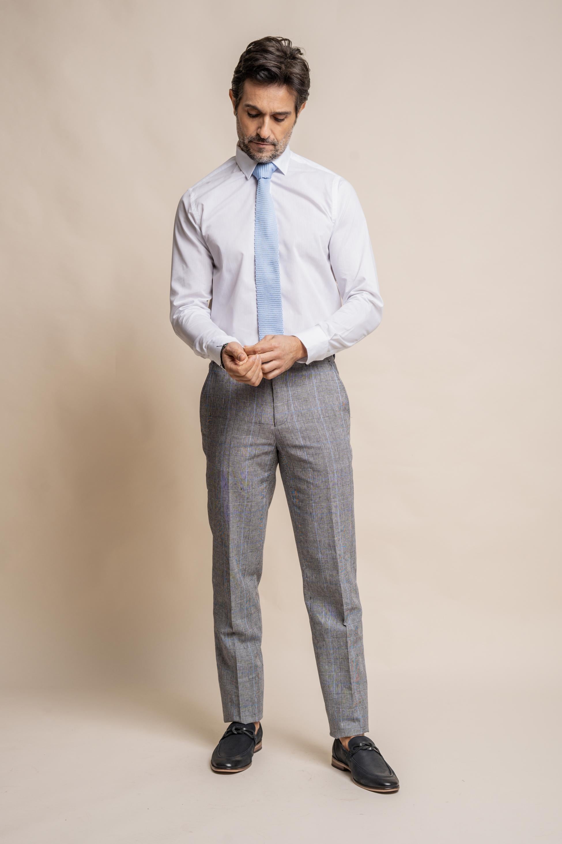 Herren Karo Slim Fit Formalgraue Hose - ARRIGA - Grau