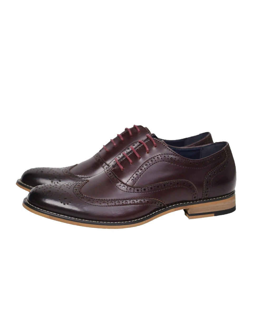 Chaussures brogue en cuir à lacets pour hommes - OXFORD - Vin