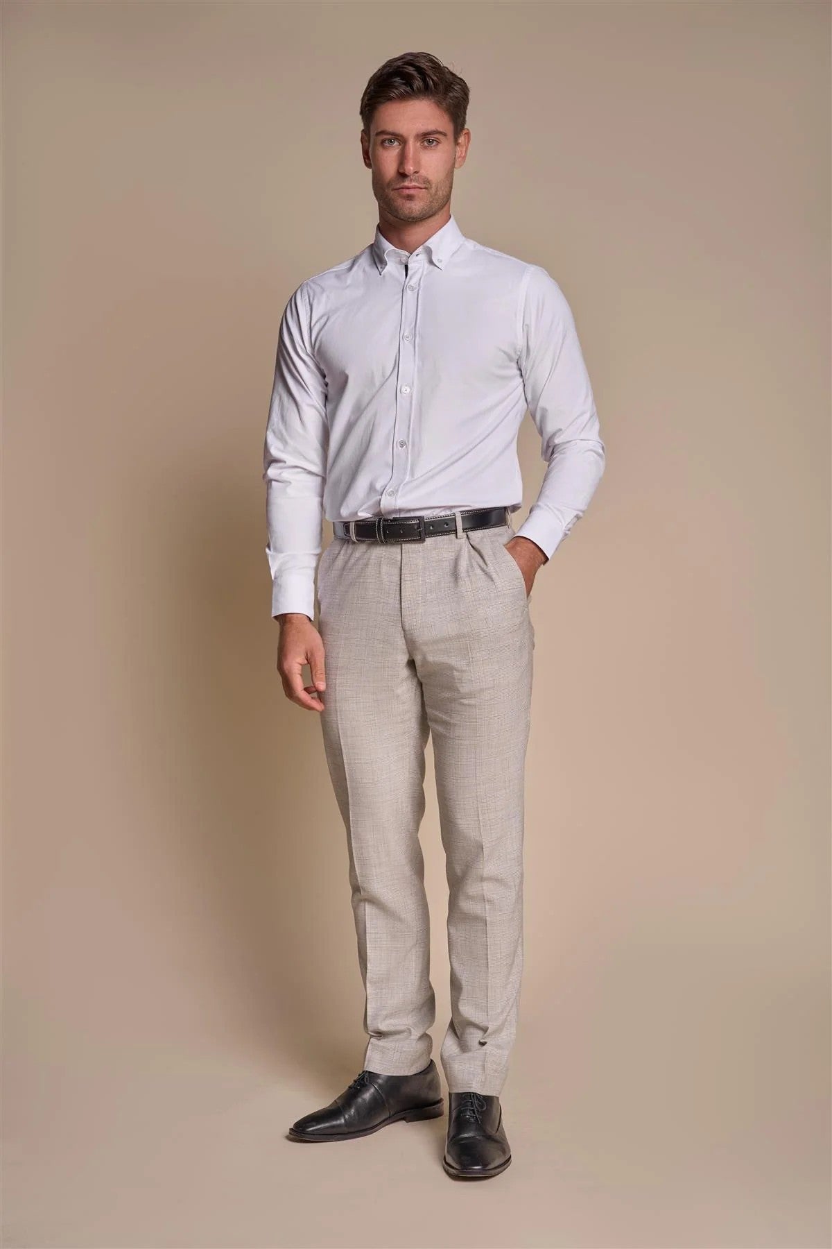 Herren Slim Fit Tweed Karo Graue Hose – RIPLEY Stone - Beige