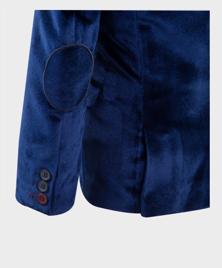 Jungen Maßgeschneiderter Samt Blazer mit Ellbogenpatches - Marineblau