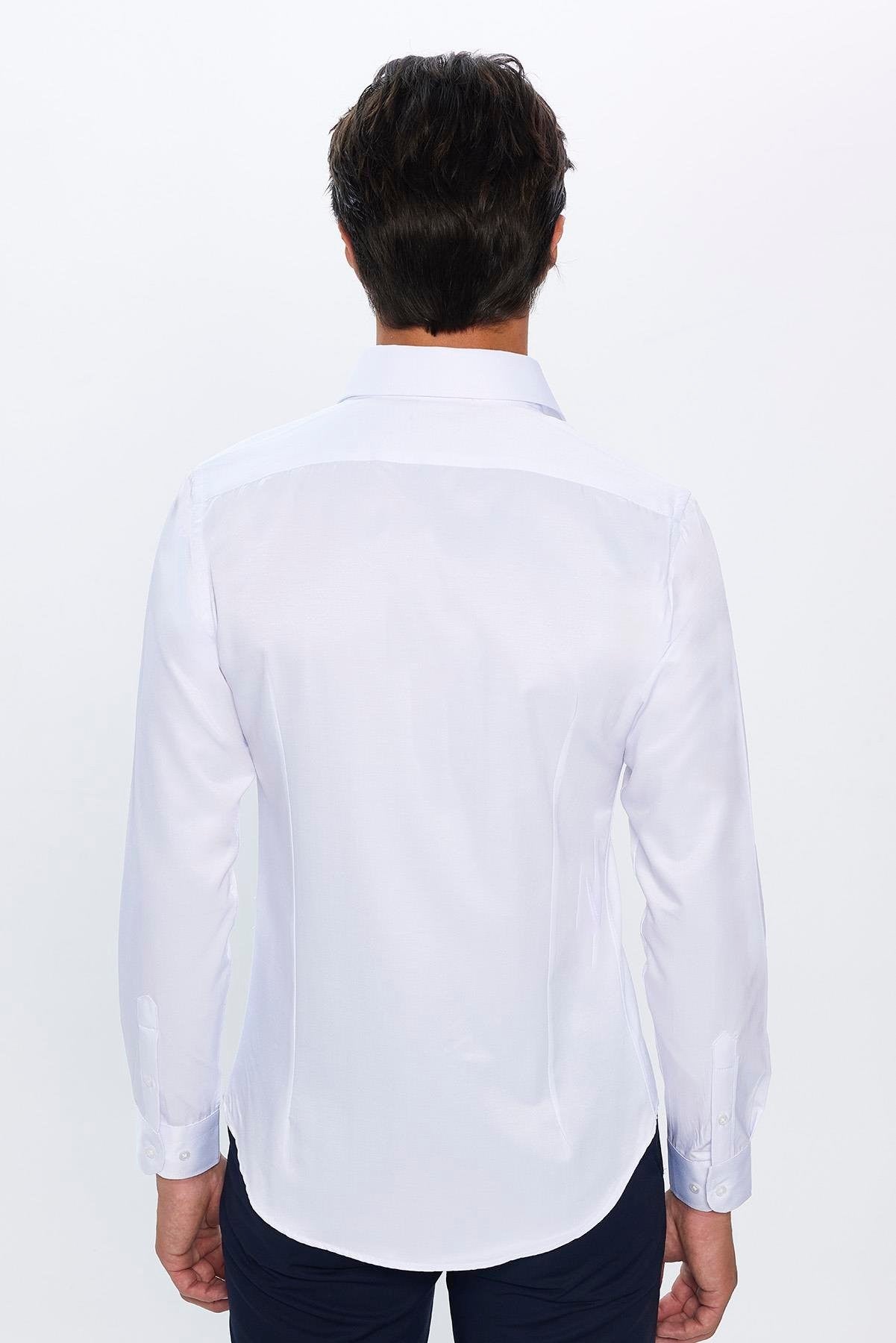 Chemise habillée en mélange coton ajusté à col boutonné - Dimi Dotti - Blanc