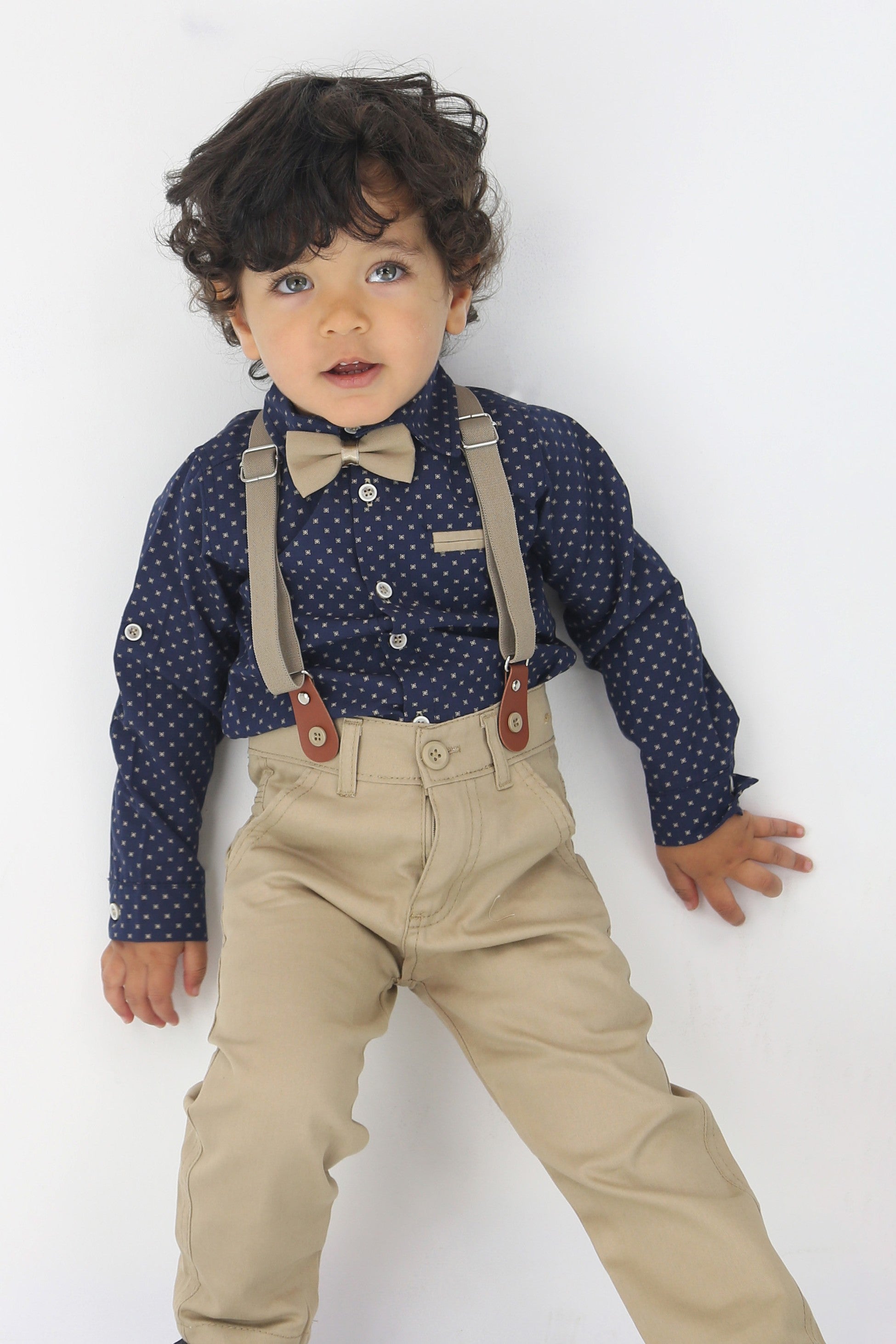 Baby & Jungen Gentleman Outfit - 4-teilige Hosensatz mit Trägern - KELEBEK - Marine - Beige