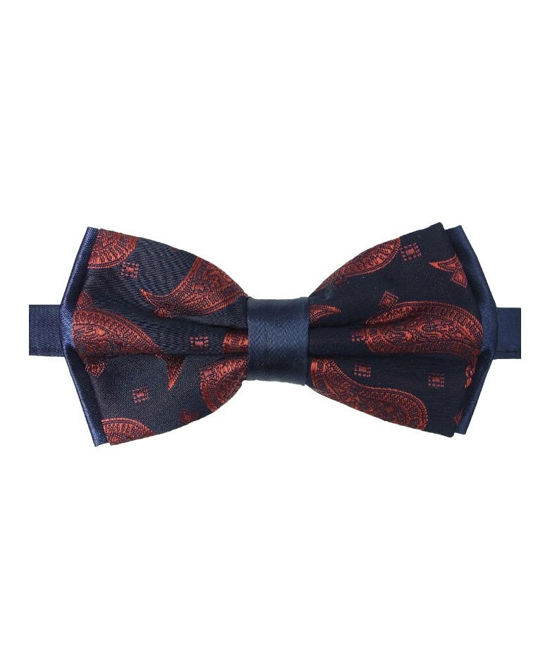 Ensemble nœud papillon et pochette de costume à motif cachemire pour garçons et hommes - Bleu marine et Rouge
