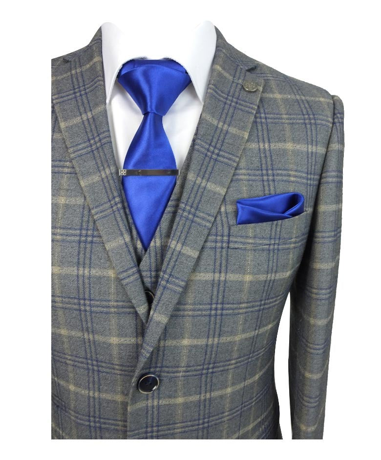 Costume Retro à Motif Check Tailleur pour Homme - KENNETH - Gris - Or