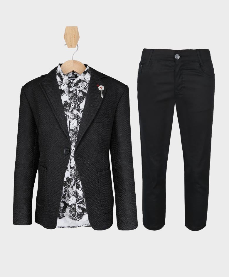 Boys Slim Fit Combined Suit Set - Black