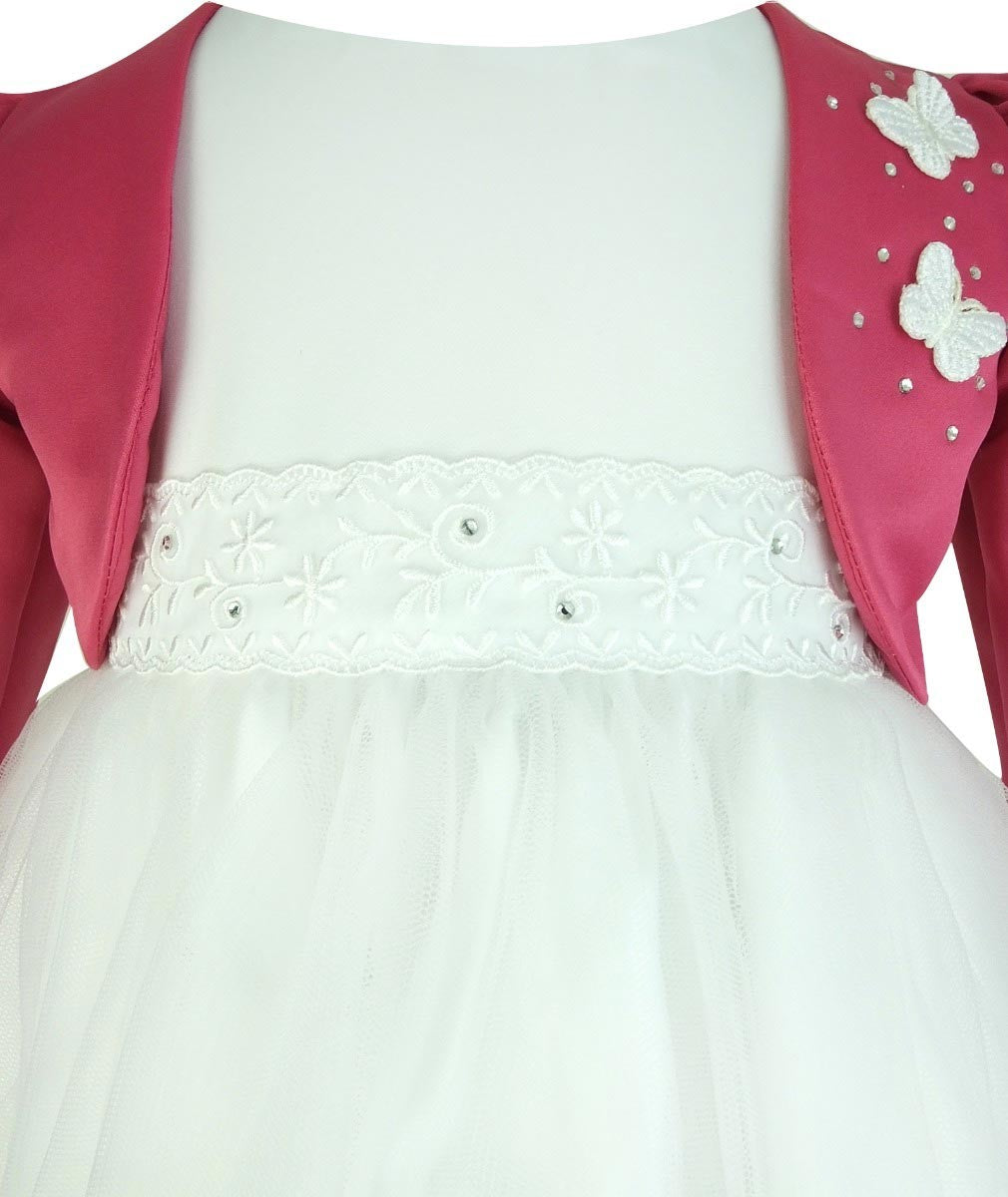 Robe de Baptême Mariée avec Boléro Papillon pour Filles - Blanc - Rose