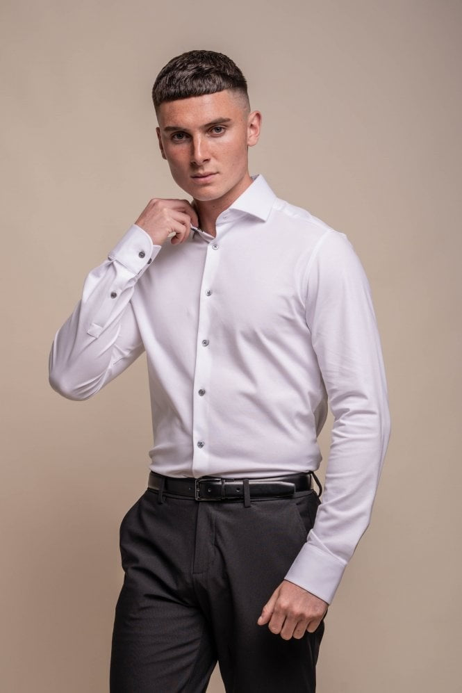 Chemise en coton ajustée à manches longues pour hommes - ASHLEY - Blanc