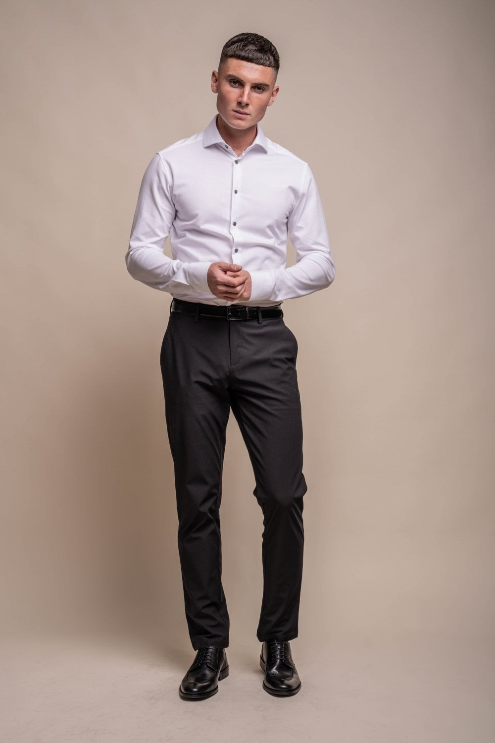 Herren Baumwoll Slim Fit Langarmhemd - ASHLEY - Weiß