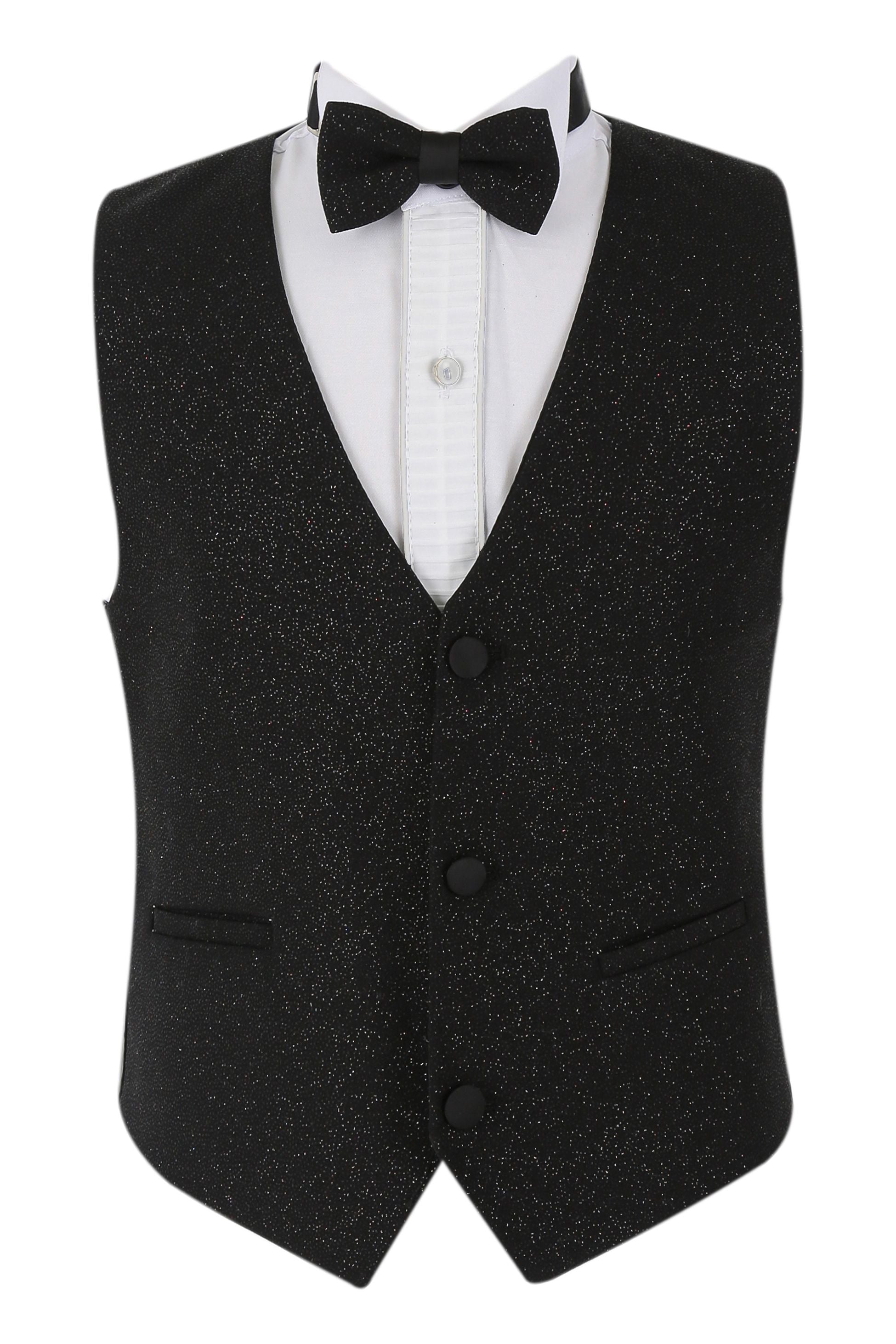 Jungen Glitzer Tuxedo Dinner 6-teiliger Anzug - Schwarz