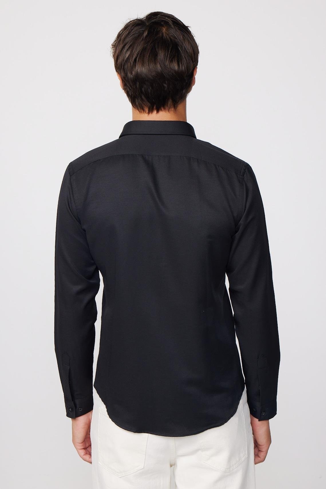 Chemise en coton ajustée à col boutonné - GABARDIN - Noir