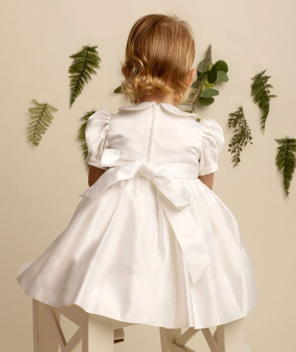 Robe en satin et perles pour filles et bébés - ZELDA - Ivoire