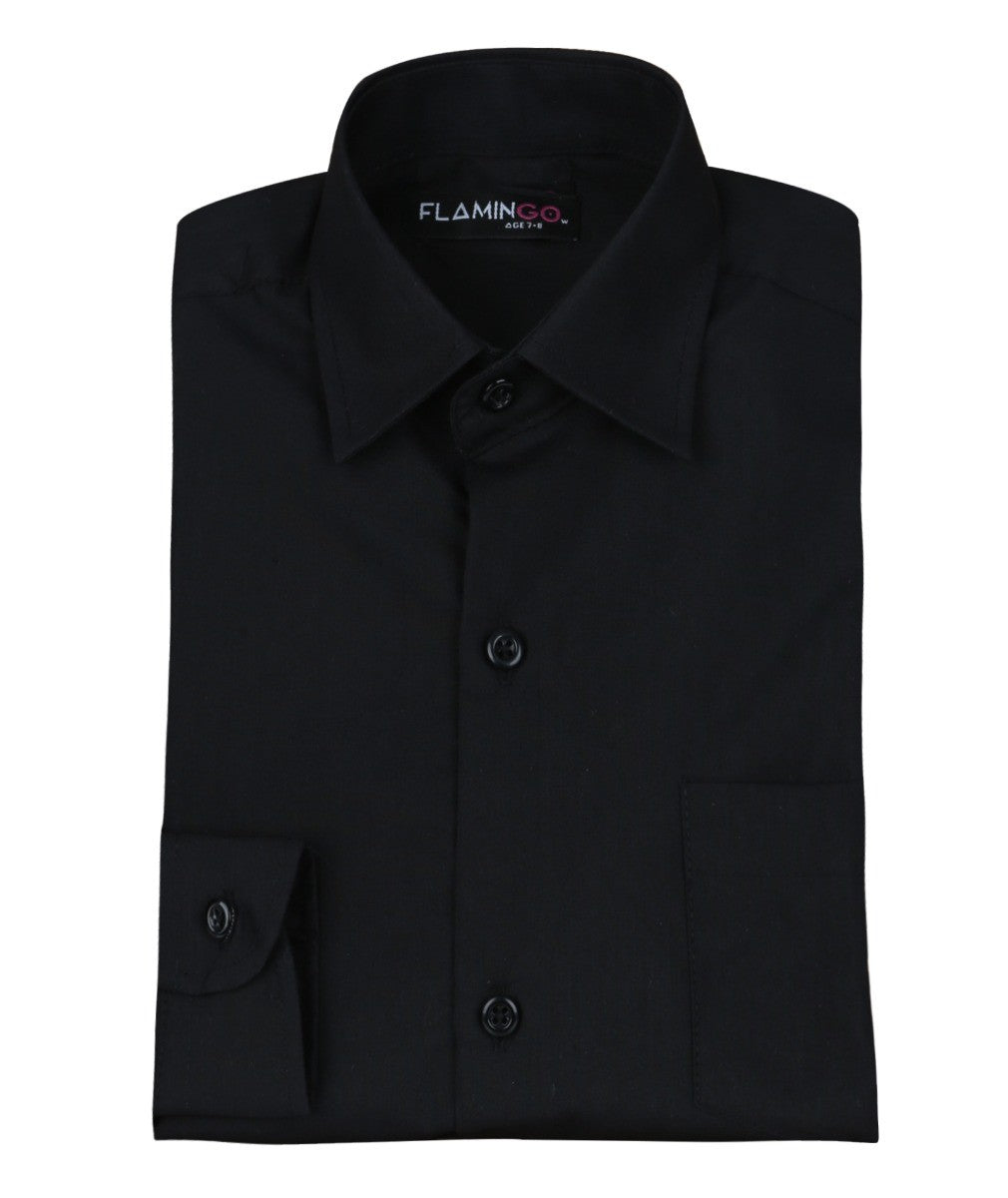 Chemise à Col Classique à Manches Longues pour Garçons - Noir