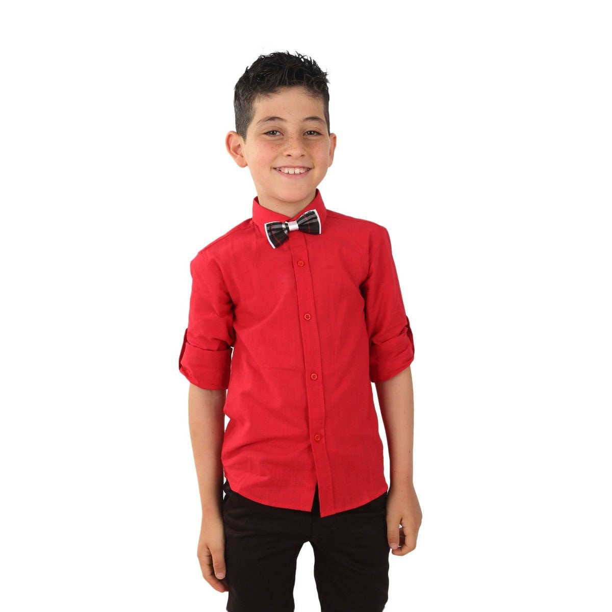 Chemise en Lin à Manches Relevées pour Garçons - Rouge