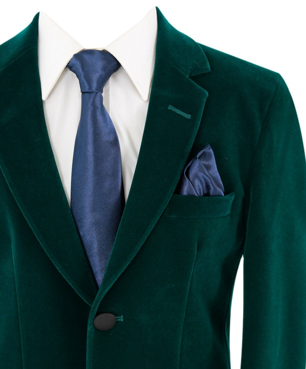 Blazer Formel Slim Fit en Velours pour Garçons - Hackney - Vert Foncé