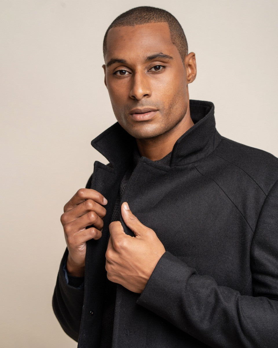 Manteau Mi-Long en Laine Mélangée pour Homme - NELSON - Noir