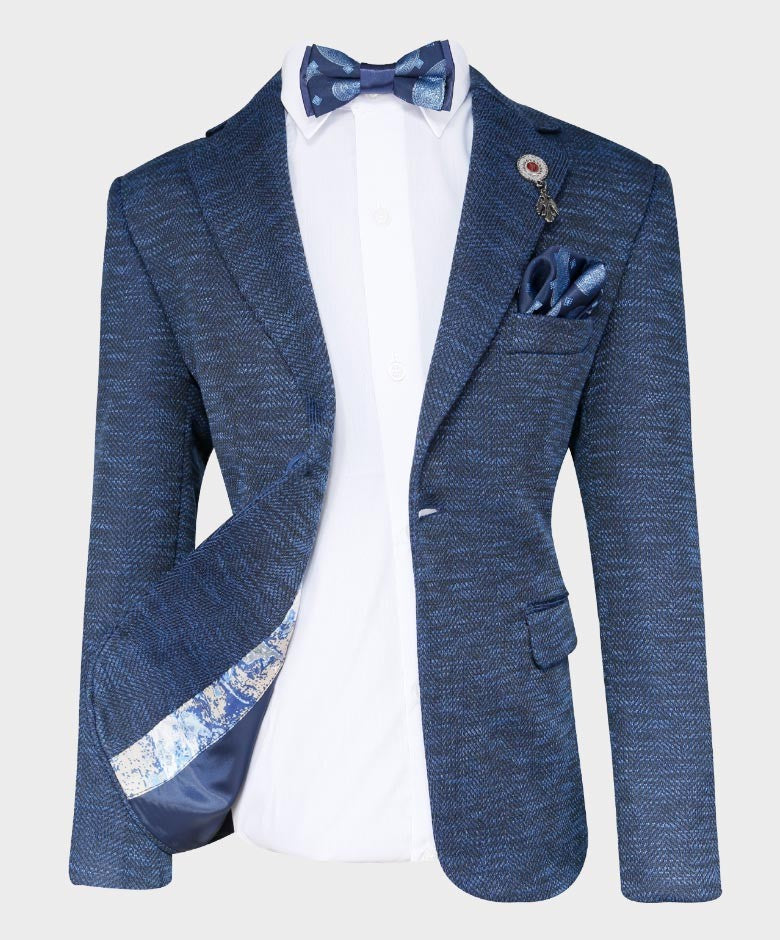 Blazer à Motifs Birdseye Tailored Fit pour Garçons - Bleu Marine