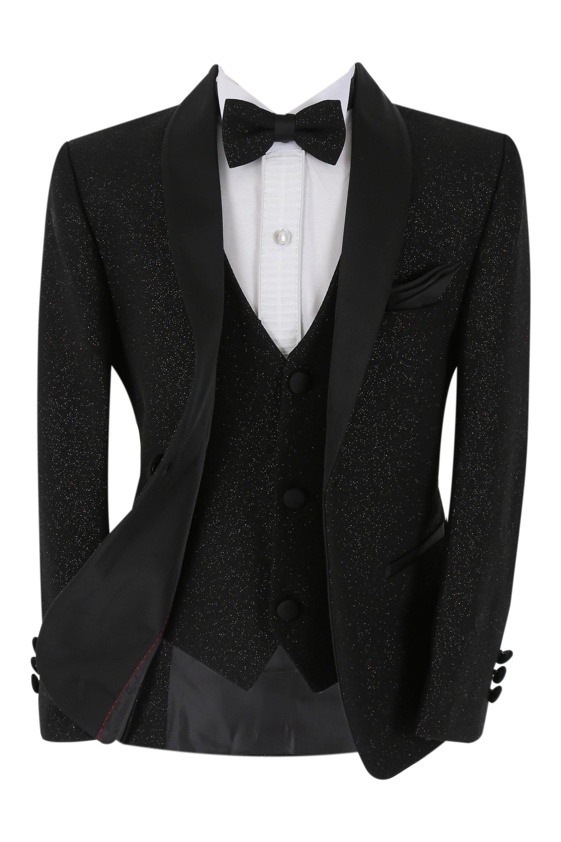 Jungen Glitzer Tuxedo Dinner 6-teiliger Anzug - Schwarz