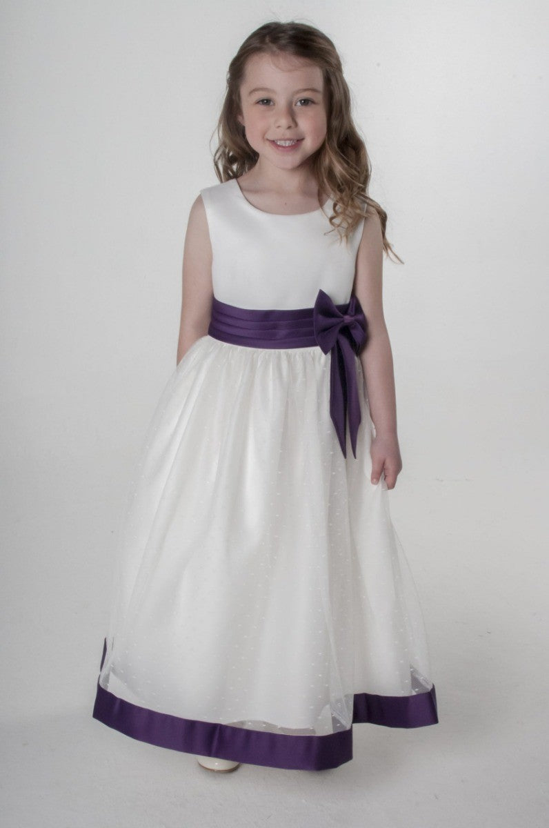 Robe de Communion en Tulle sans Manches pour Filles - Blanc - Violet