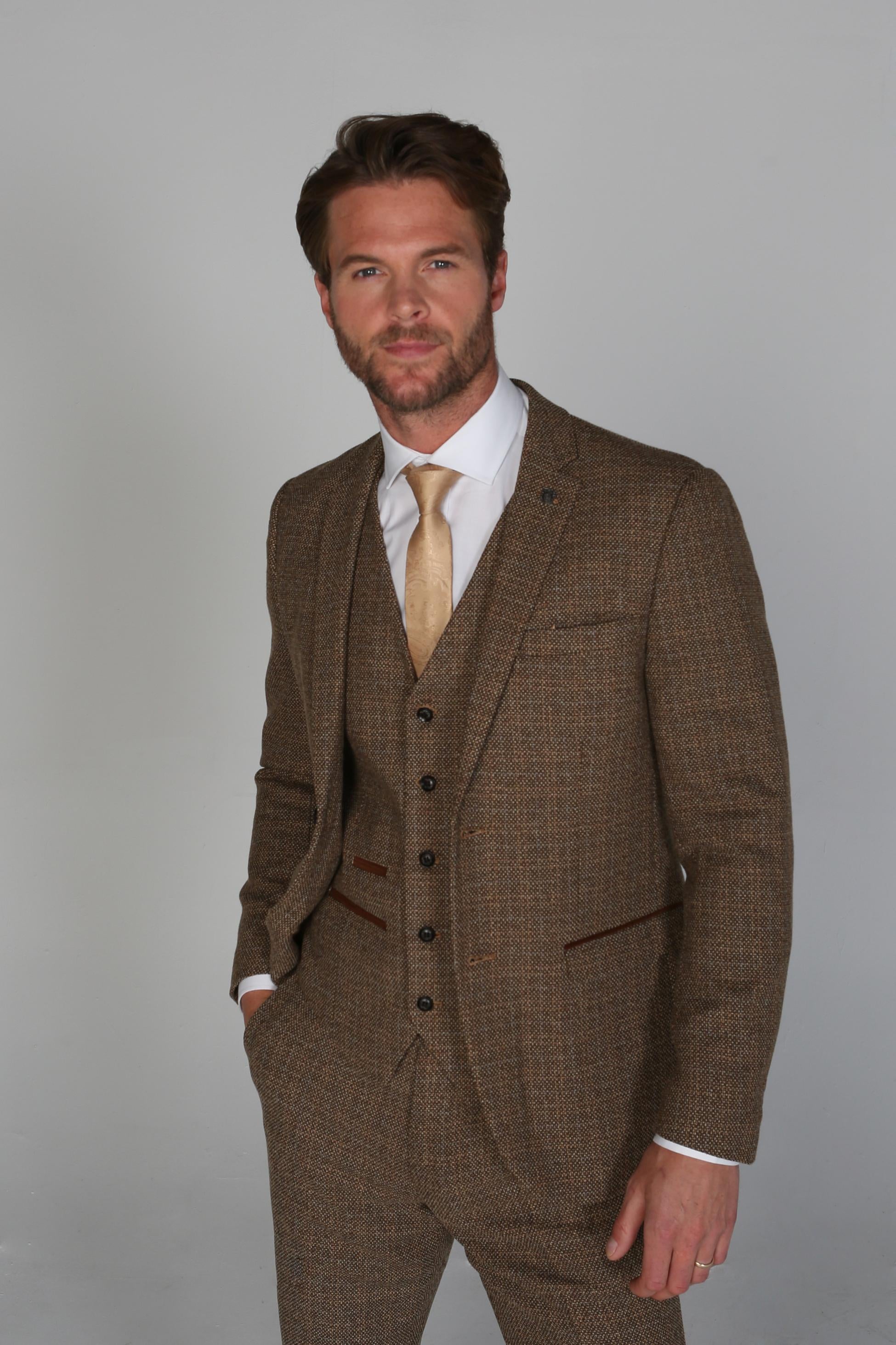 Men's Tweed-Like Tailored Fit  Formal Suit - RALPH - Brown