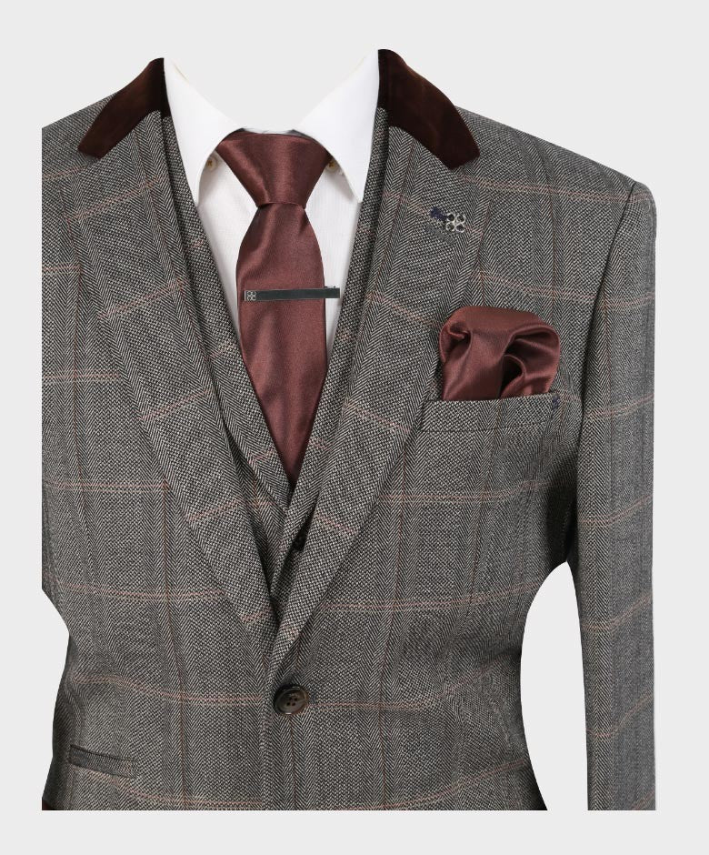 Veste de costume rétro en tartan pour hommes - Connall Brown - Marron