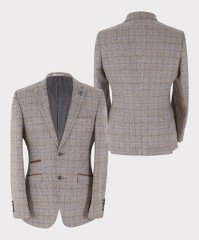 Veste de Costume en Tweed à Motif Check Tailleur pour Homme - DAVID Taube - Beige