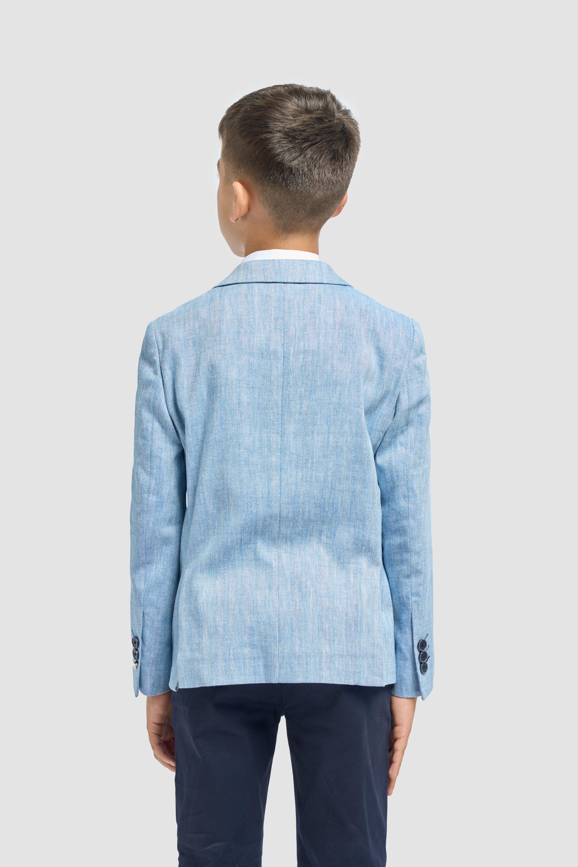 Jungen Patch Pocket Leinen Fischgräten Blazer - Luigi - Himmelblau