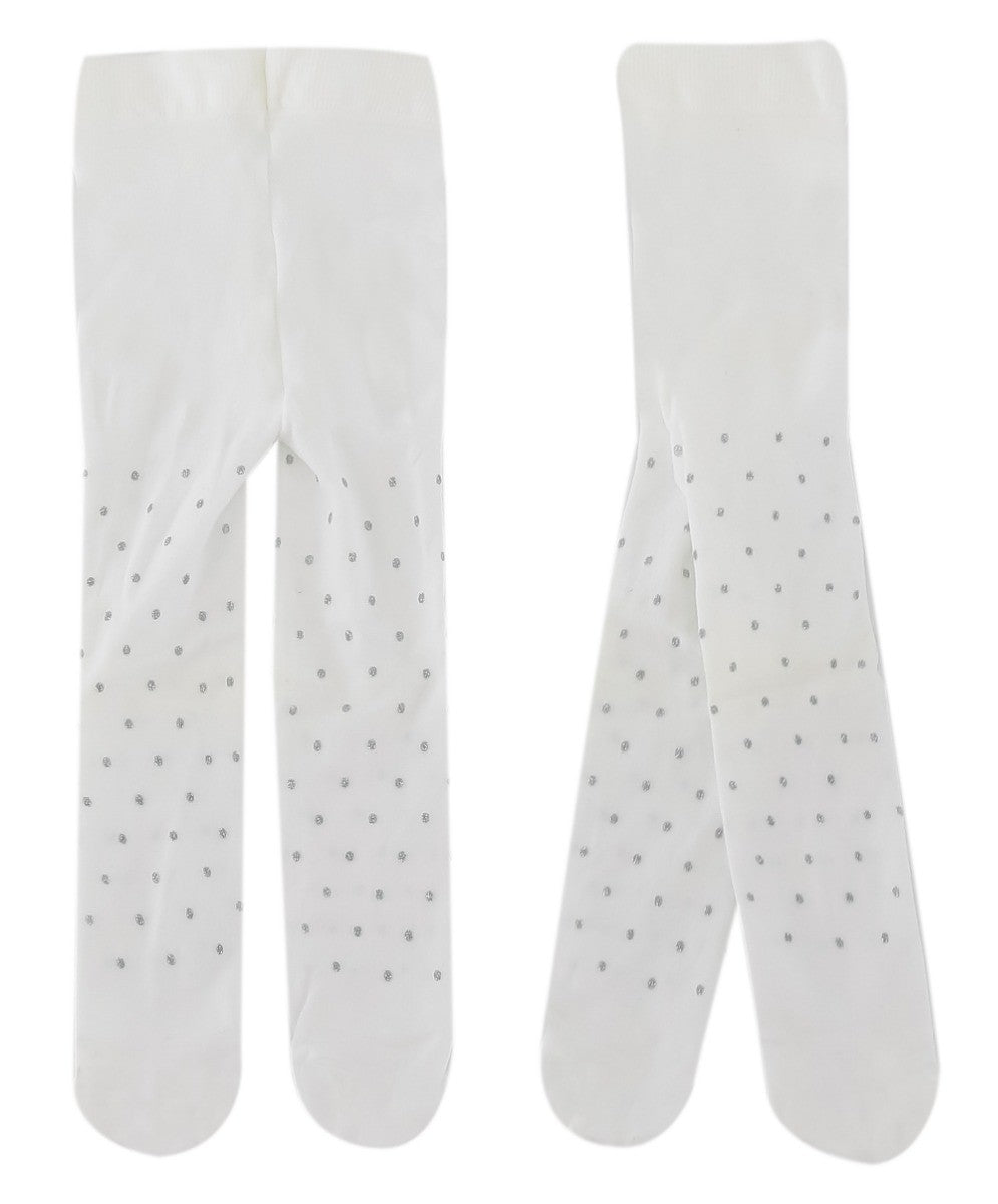 Collants à Pois en Microfibre pour Fillettes - Blanc