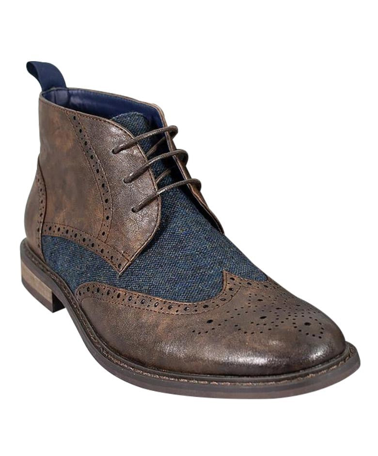 Herren Tweed Brogue Knöchelstiefel - CURTIS - Dunkelbraun