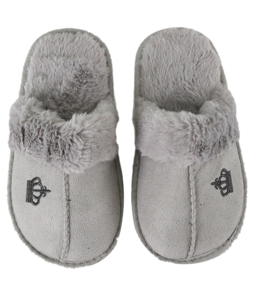 Chaussons en Fourrure Gris pour Garçons - Couronne - Gris