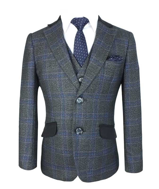 Ensemble Costume à Carreaux Windowpane Gris Charbon pour Garçons - Gris Charbon