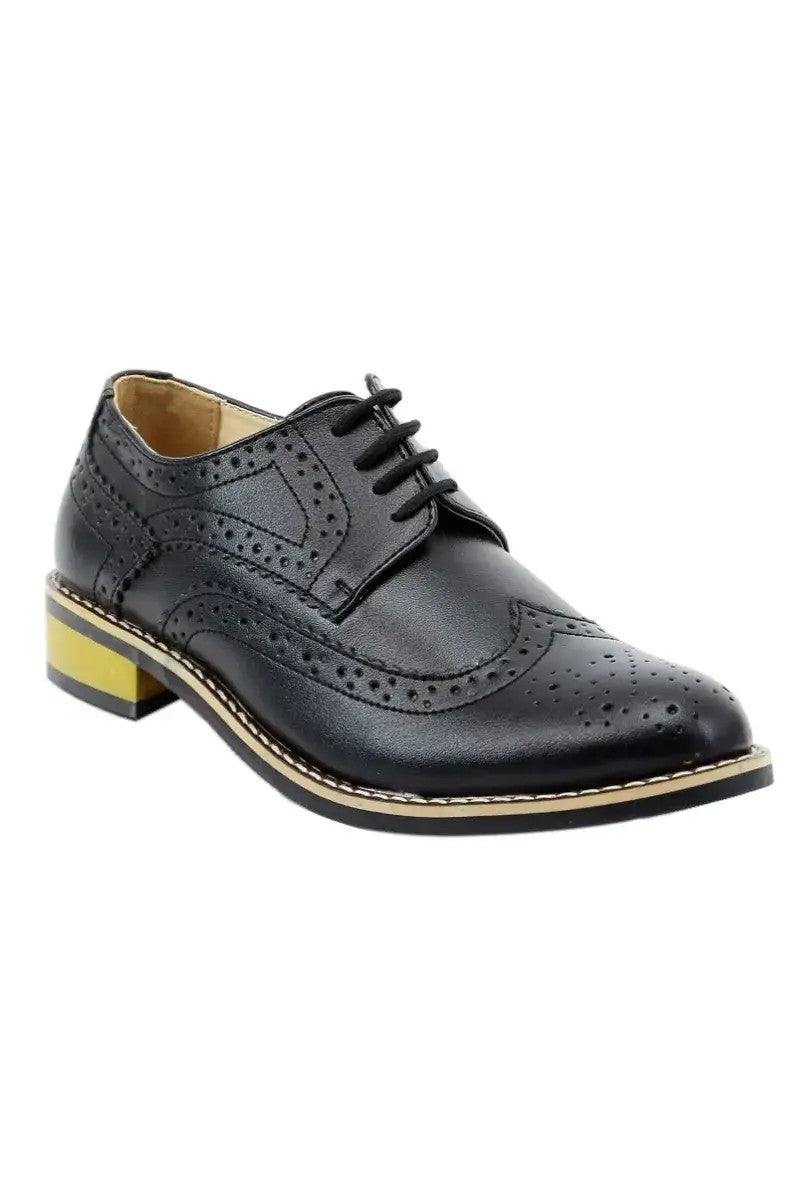 Jungen Schnür-Leder Brogue Schuhe - Schwarz