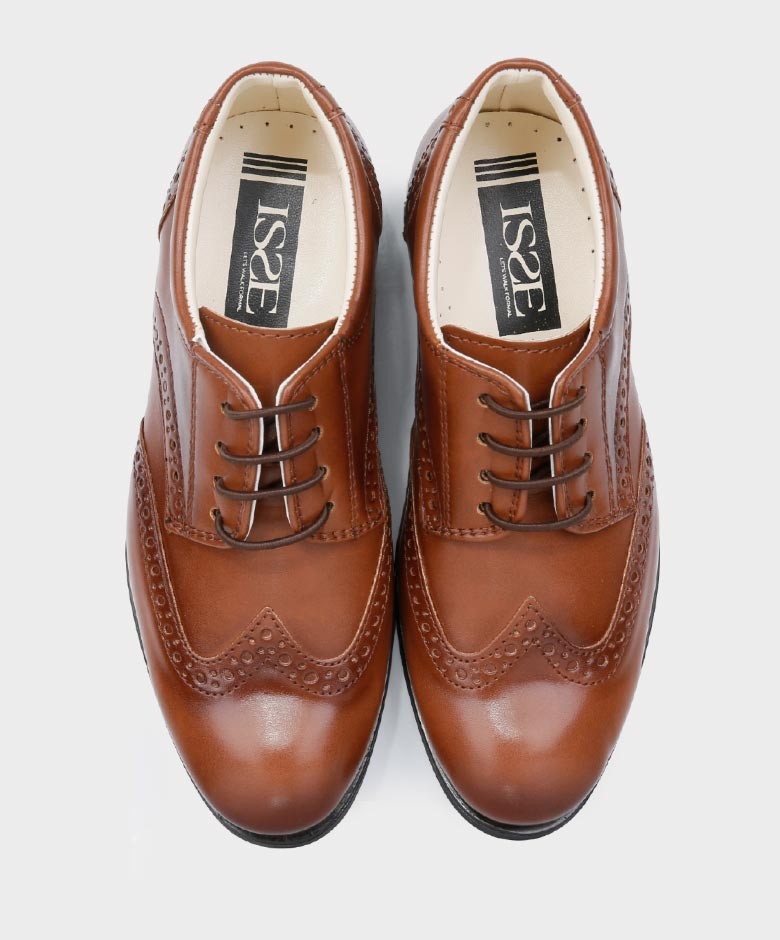 Boys Derby Brogue Lace Up Dress Shoes - Tan Brown