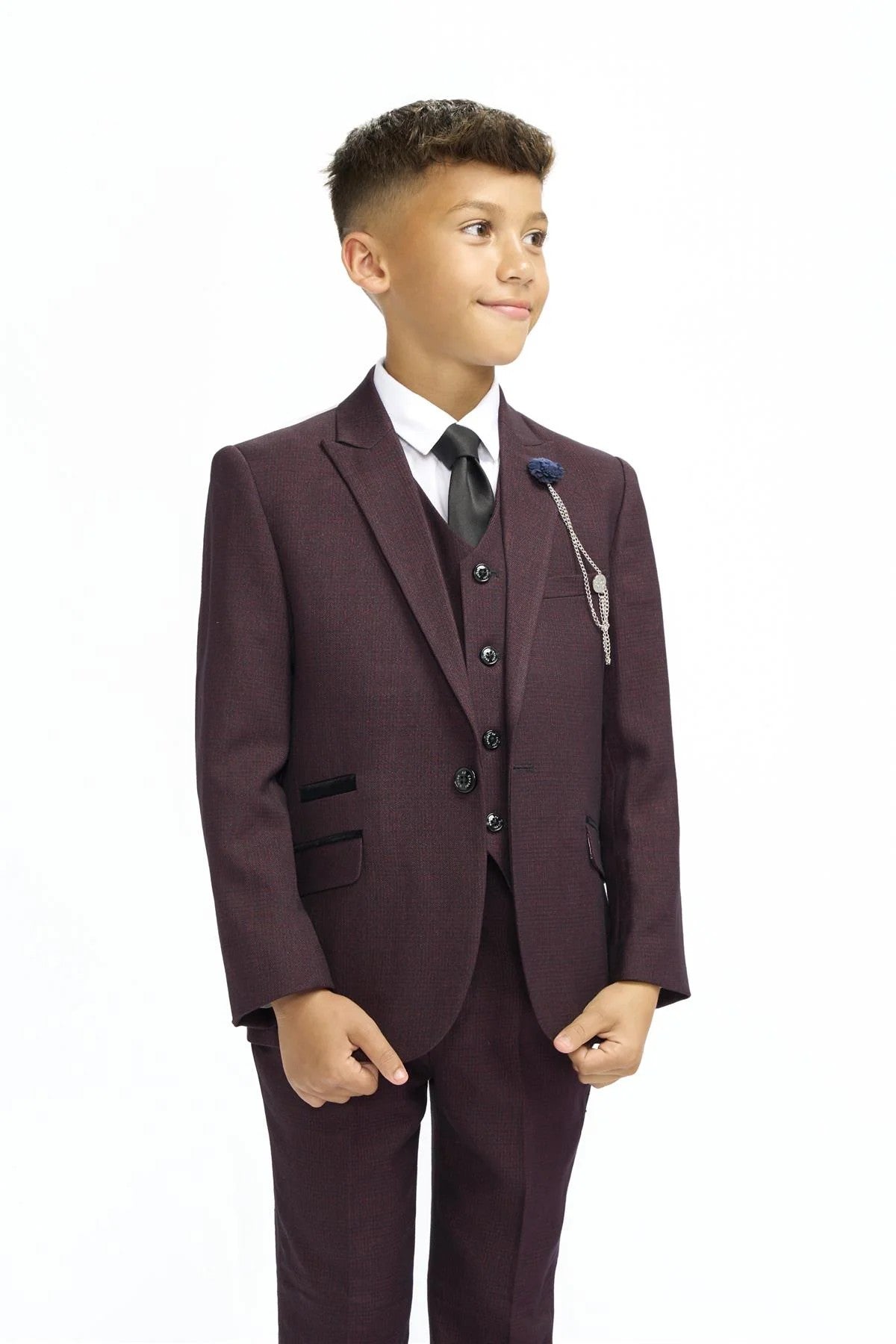 Jungen Slim Fit Tweed Karo Anzug - CARIDI WINE - Wein