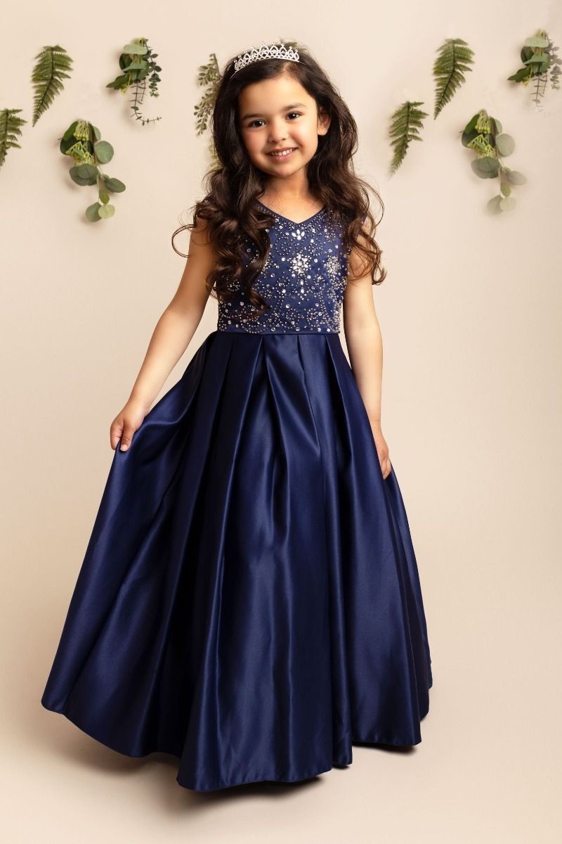 Mädchen Kristall Satin Marine Ballkleid – EDEN - Marine