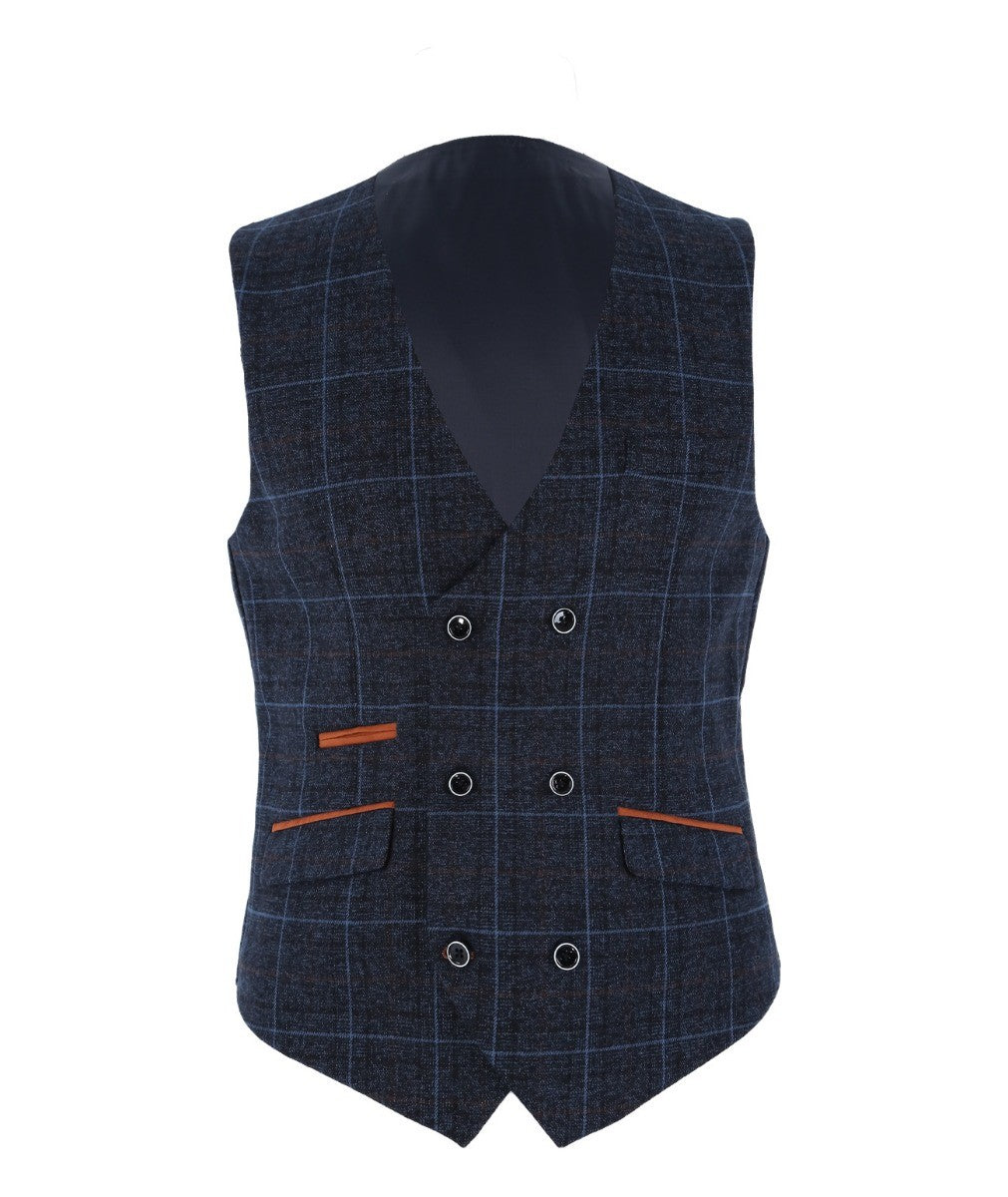 Gilet à Motif Check Retro Tailleur pour Homme - ANTHONY NAVY - Bleu Marine