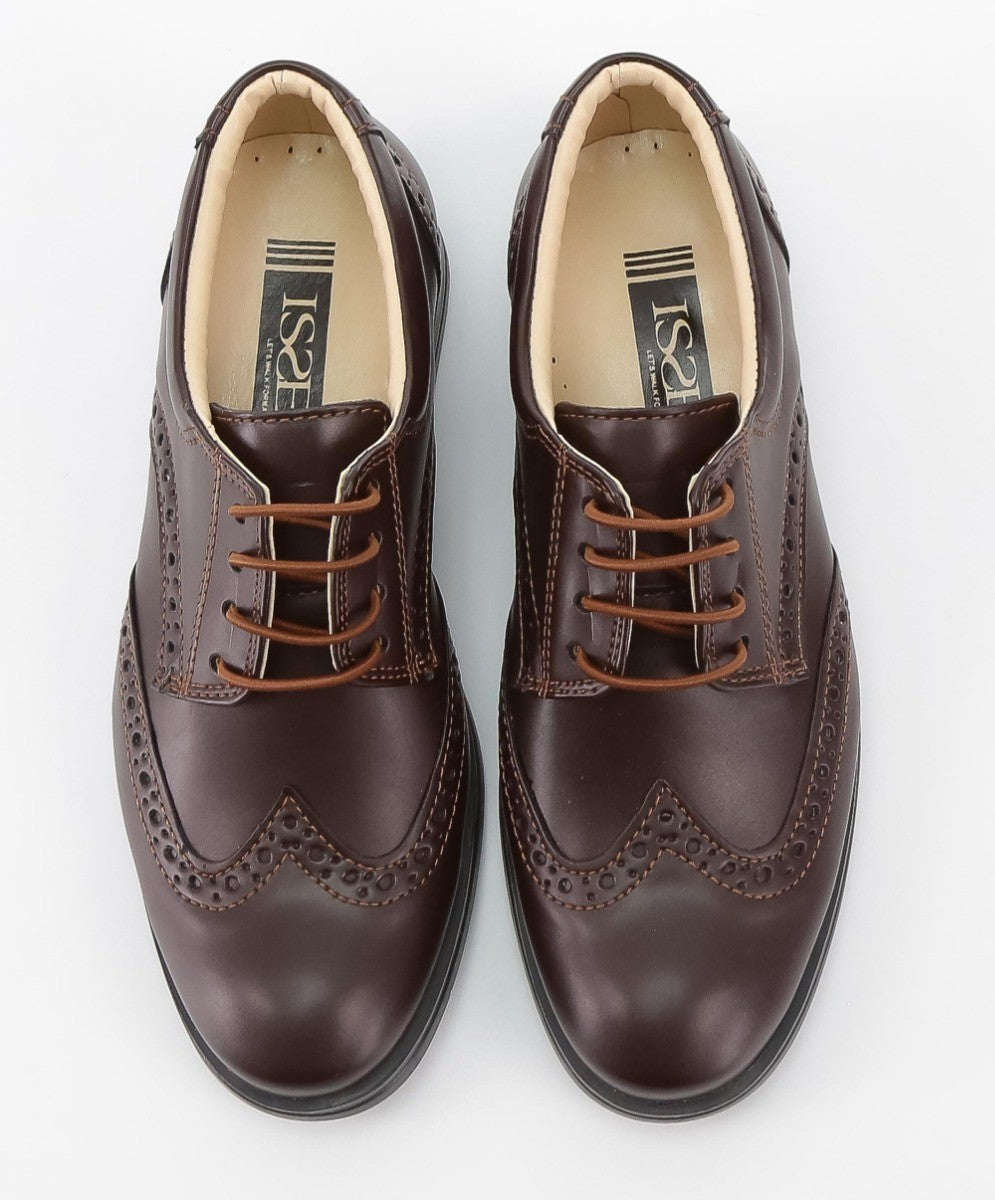 Boys Derby Brogue Lace Up Dress Shoes - Dark Brown