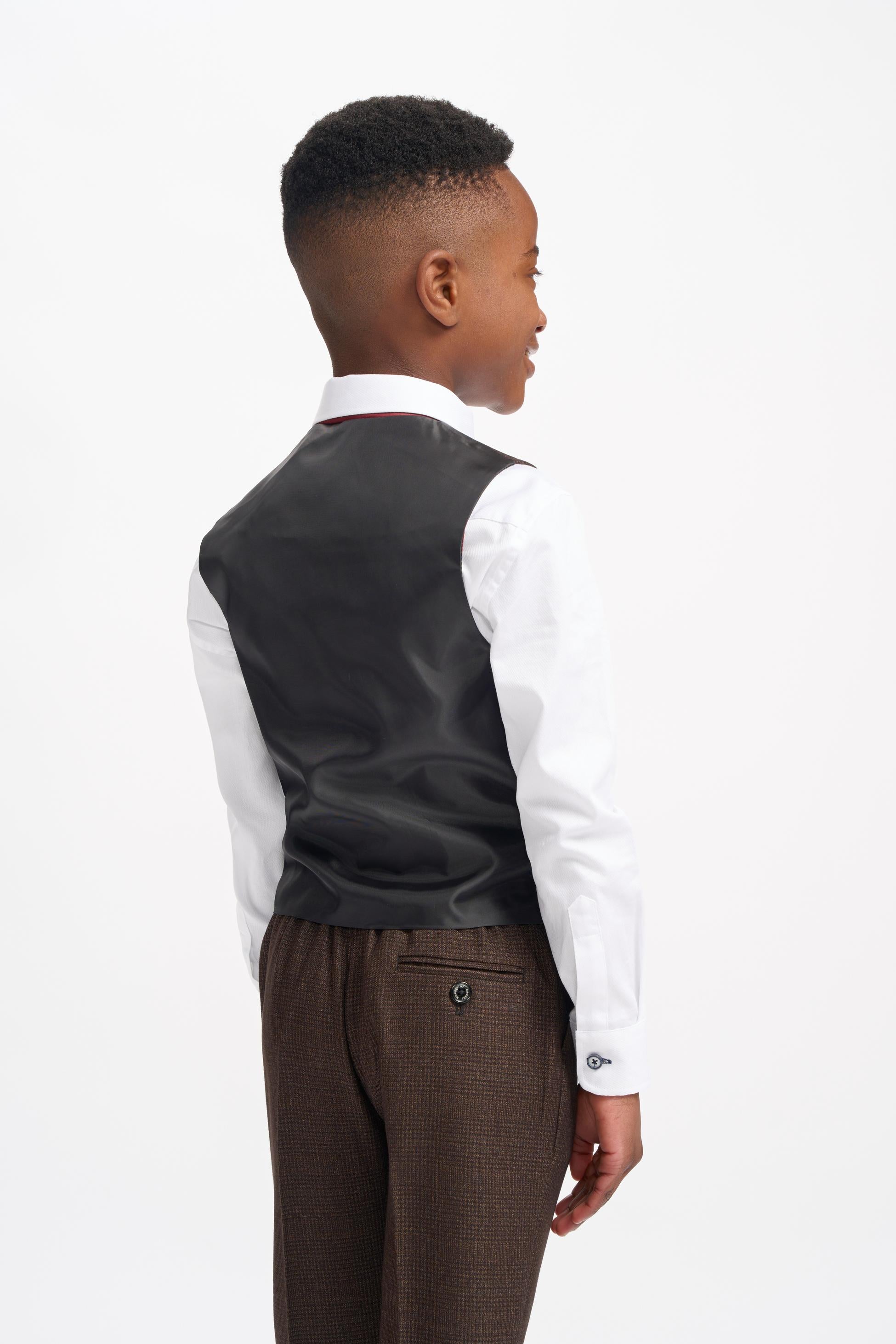 Jungen Slim Fit Tweed Karo Anzug - CARIDI - Braun