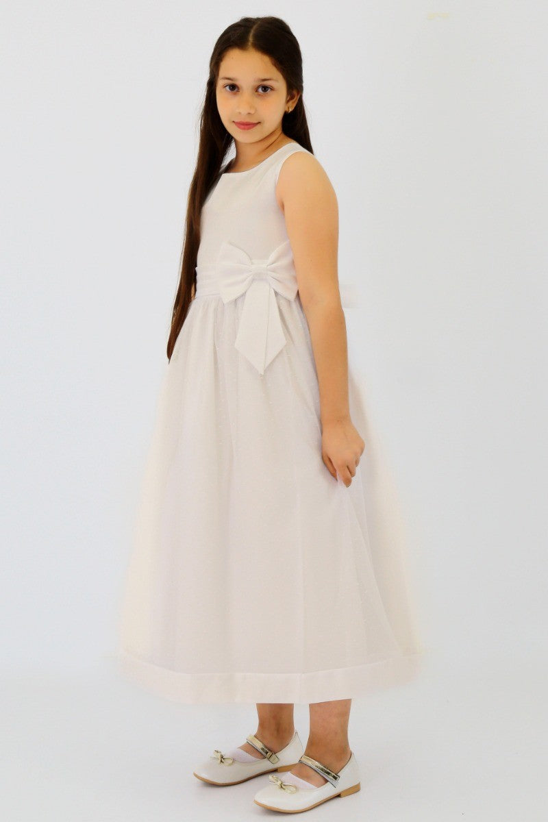 Robe de Communion en Tulle sans Manches pour Filles - Ivoire