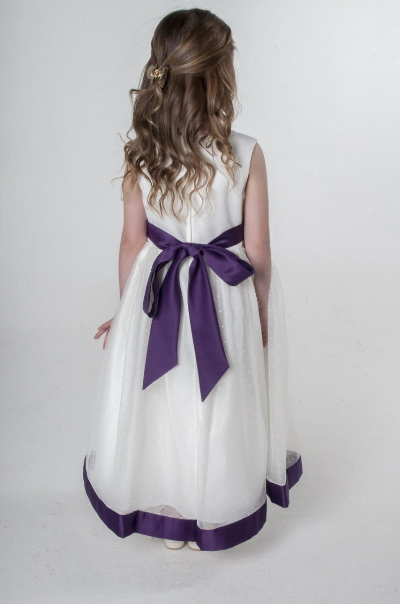 Robe de Communion en Tulle sans Manches pour Filles - Blanc - Violet