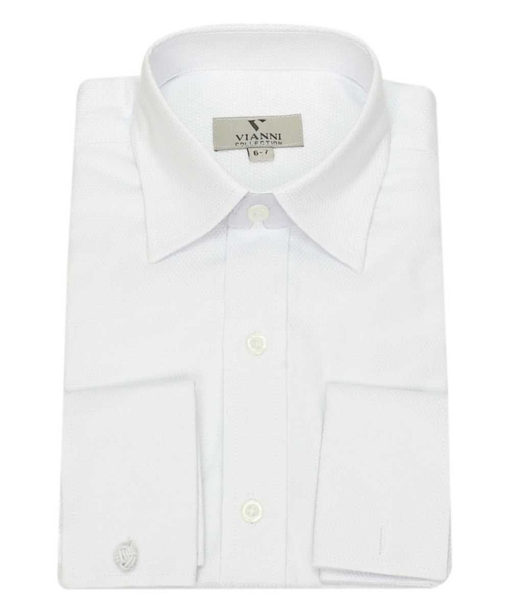 Chemise de Cérémonie Slim Fit en Coton à Poignets Mousquetaires pour Garçons - Blanc