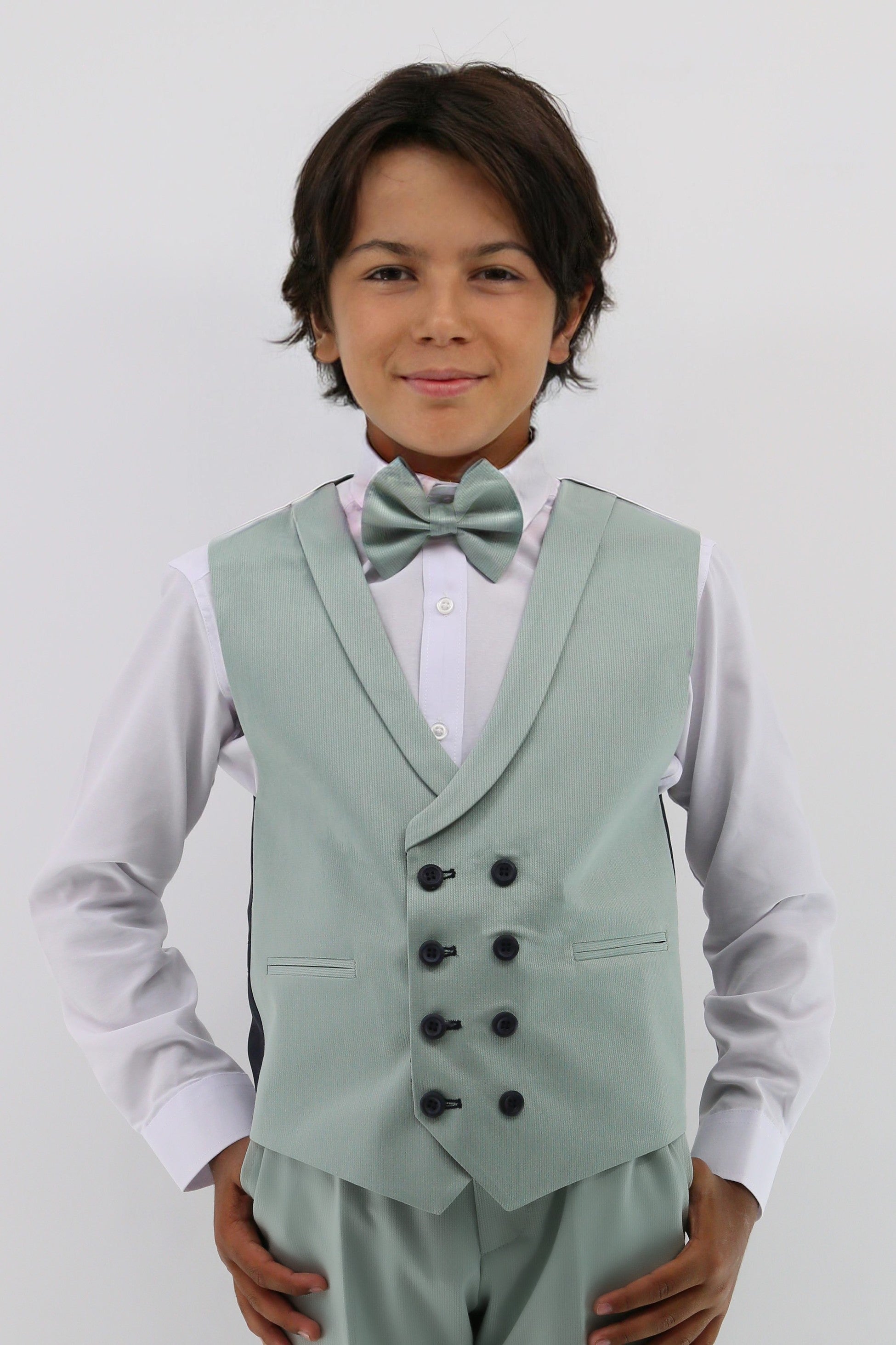 Ensemble de costume pour garçons avec gilet à double boutonnage 6 pièces - Vert Menthe