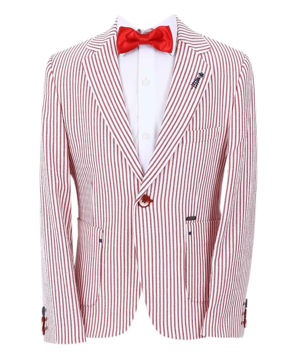 Jungen Slim Fit Nadelstreifen Boating Blazer - Rot