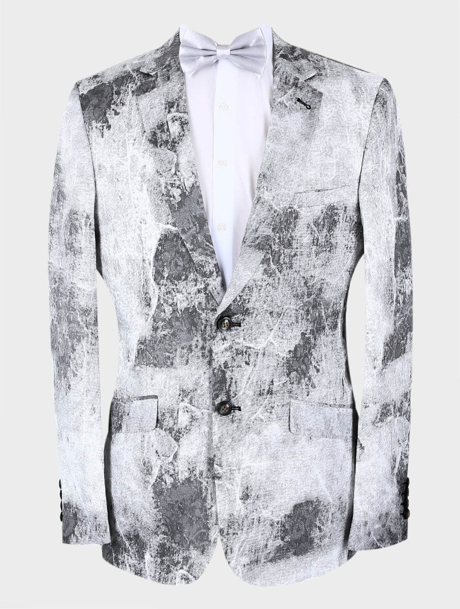 Men's Slim Fit Abstract Print Blazer - BERLUCONI - Grey