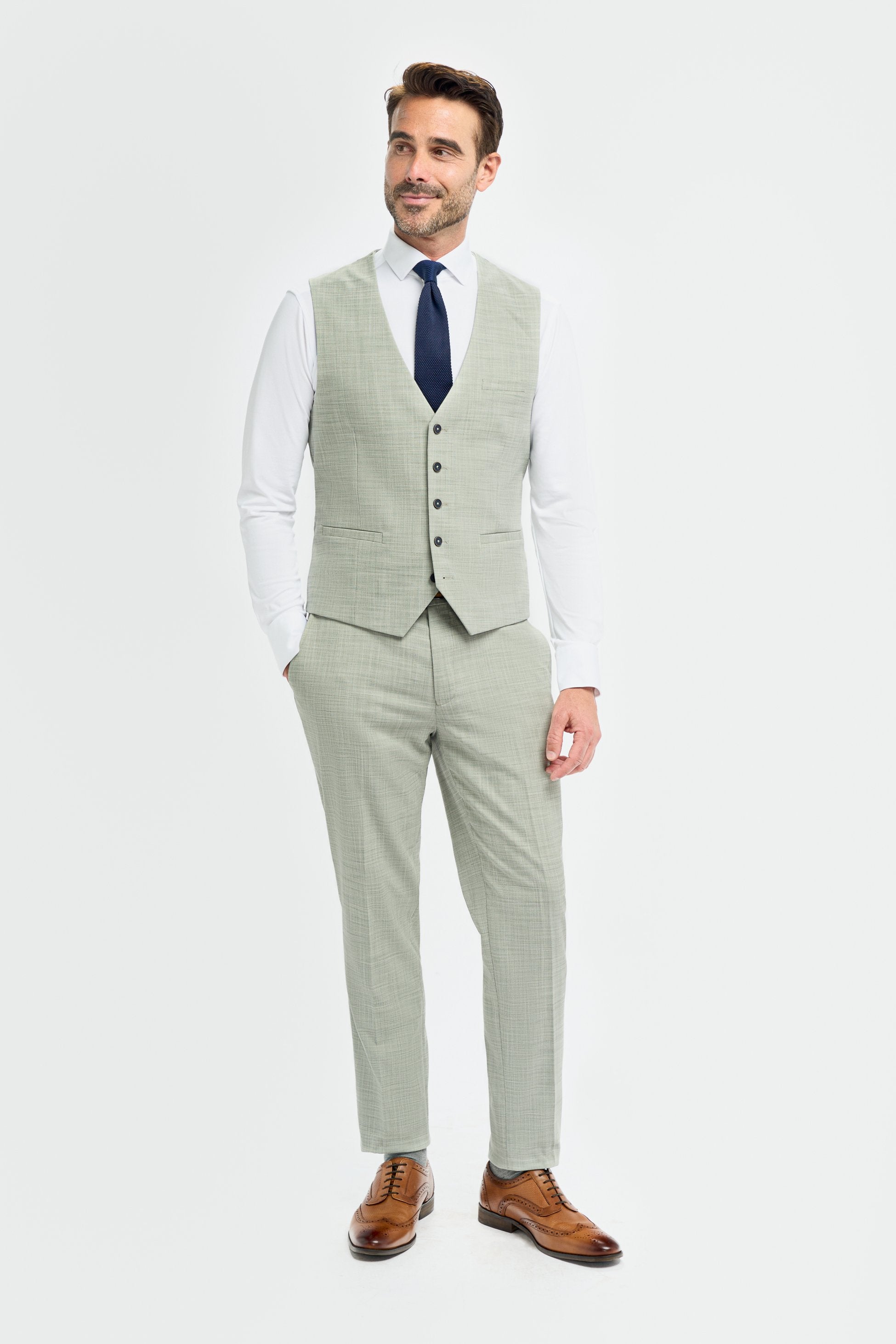 Men’s 3-Piece Sage Green Textured Suit - Camden - Sage Green