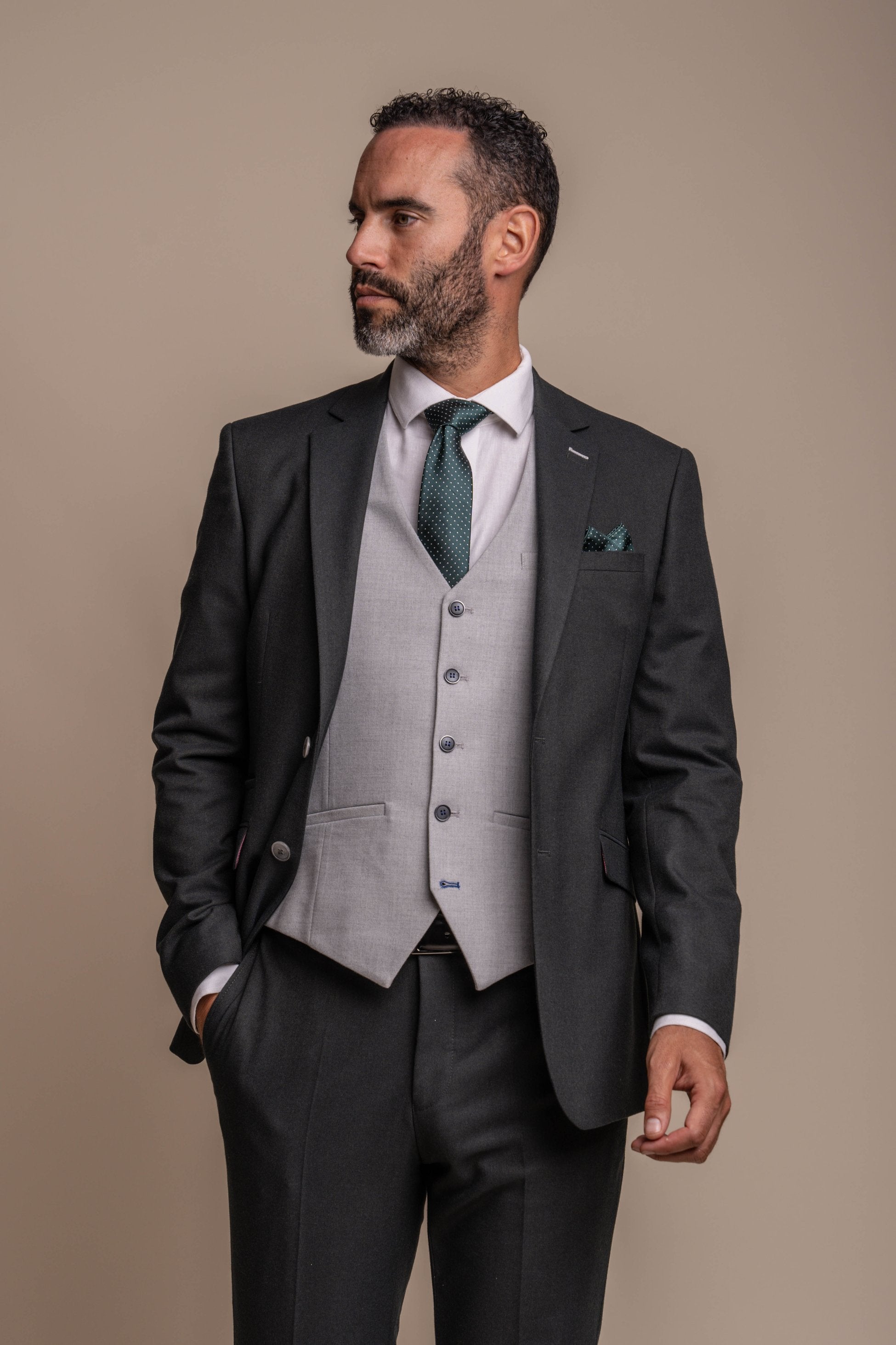 Men's Olive Suit with Ivory Waistcoat - Furious Combined set