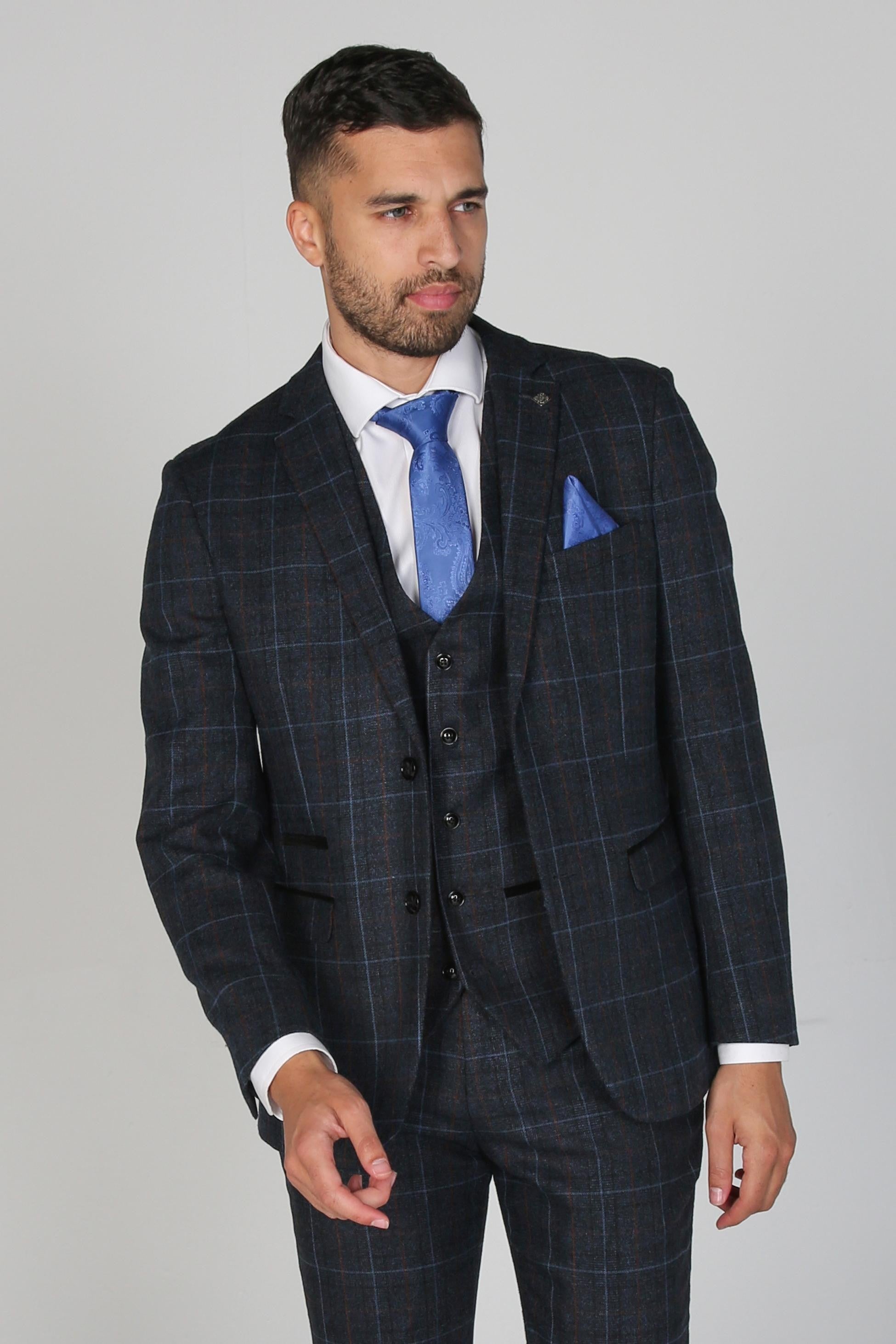 Costume à Carreaux Windowpane Tailored Fit pour Homme - HARVEY - Bleu Marine