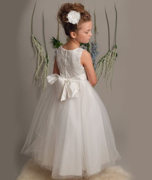 Robe pour filles avec broderie et jupe en tulle - LYNN - Ivoire