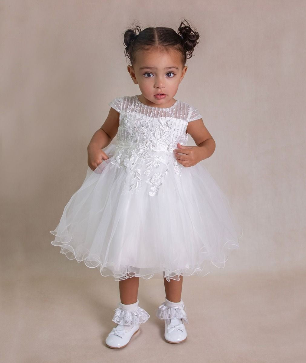 Baby & Girls Ivory Lace & Ruffled Tulle Dress - VERONICA - Ivory